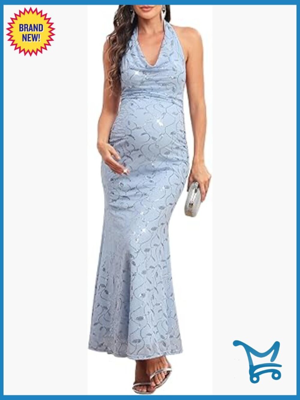 Maternity Halter Sequin Mermaid Ruched Bodycon Dress for Formal Baby Shower